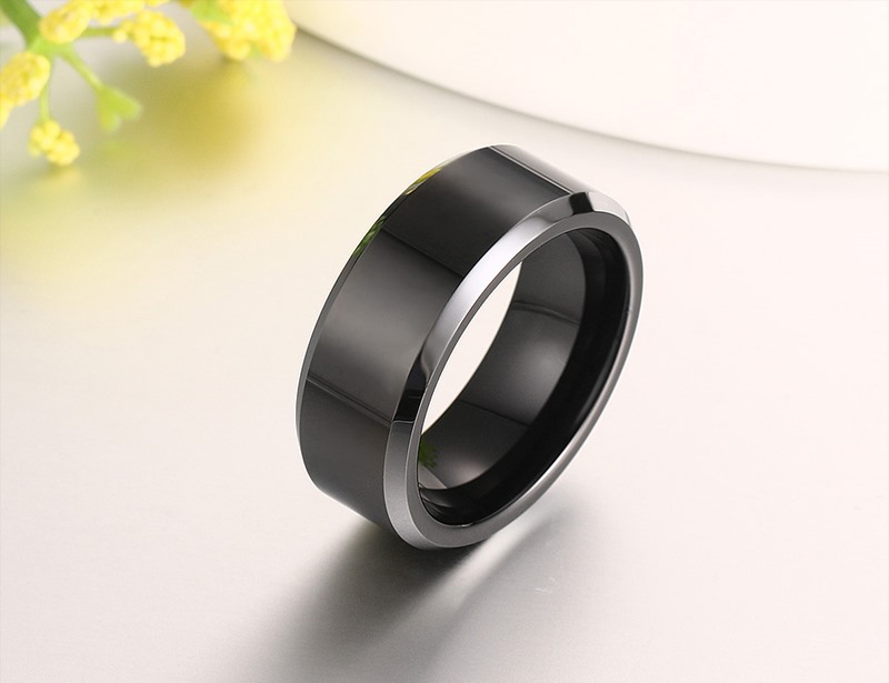 Anillo de acero de tungsteno puro de 8MM, anillos masculinos de Color negro a la moda, regalo para novio