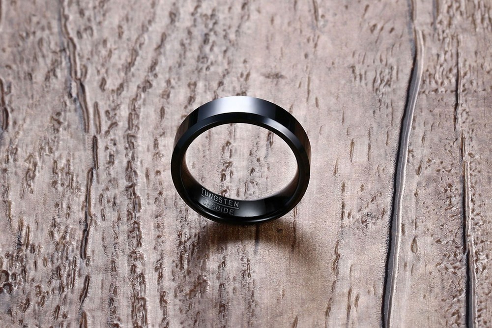 Anillo de carburo de tungsteno negro de 6 mm, alianzas de boda para hombre y mujer, bordes biselados muy pulidos