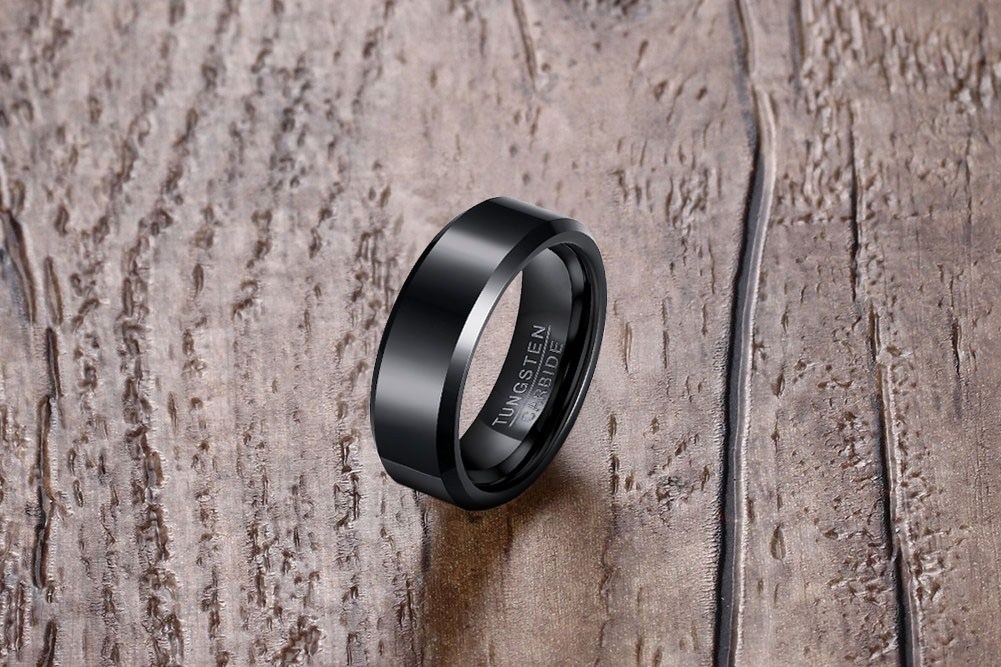 Anillo de carburo de tungsteno negro de 6 mm, alianzas de boda para hombre y mujer, bordes biselados muy pulidos