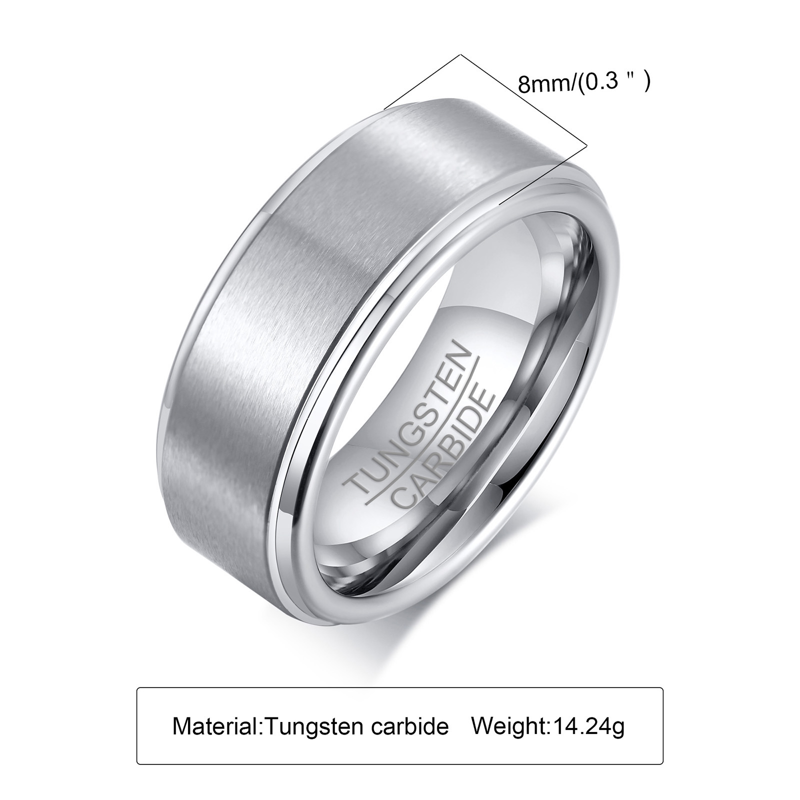 Anillo grabado para hombres Anillos de promesa de tungsteno con acabado mate personalizados de 8 mm para hombres Ajuste cómodo