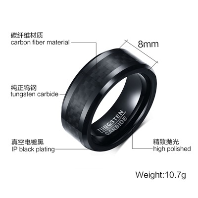 Anillos de Carburo de Tungsteno para hombre Punk a la moda, anillo de boda con incrustaciones de fibra de carbono negra de 8MM y bordes biselados para amantes