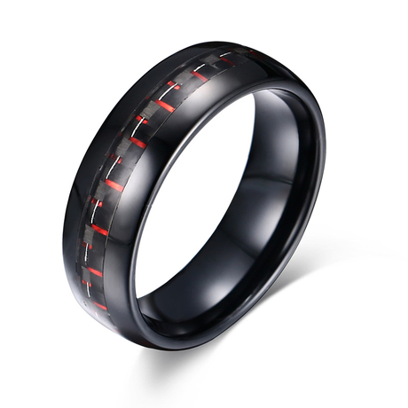 Anillo de compromiso de tungsteno de 8 mm con incrustaciones de fibra de carbono, anillo de tungsteno rojo y negro