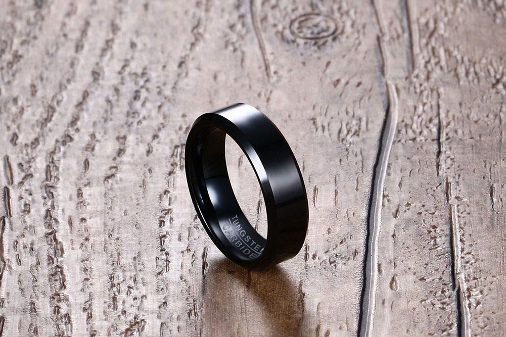 Anillo de carburo de tungsteno negro de 6 mm, alianzas de boda para hombre y mujer, bordes biselados muy pulidos