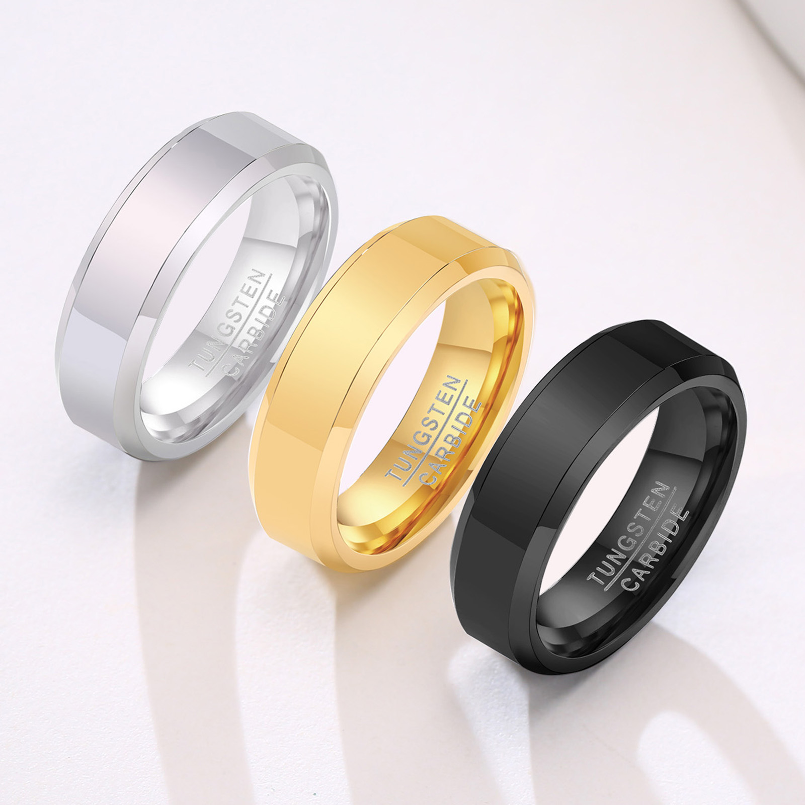 Anillo de carburo de tungsteno negro de 6 mm, alianzas de boda para hombre y mujer, bordes biselados muy pulidos