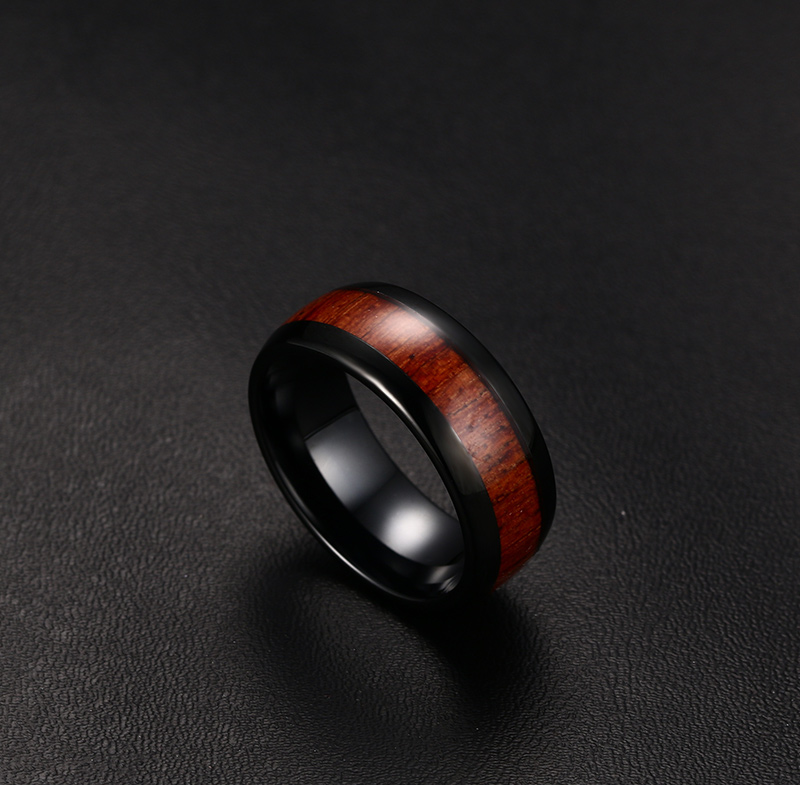 Anillo de bodas de carburo de tungsteno negro de 8 mm para mujer con incrustaciones de madera de Koa Anillo de compromiso con forma de cúpula