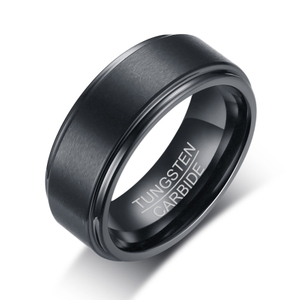 Anillo básico de tungsteno para hombre, alianza de boda de tungsteno negro de 8 mm, acabado cepillado mate, ajuste cómodo