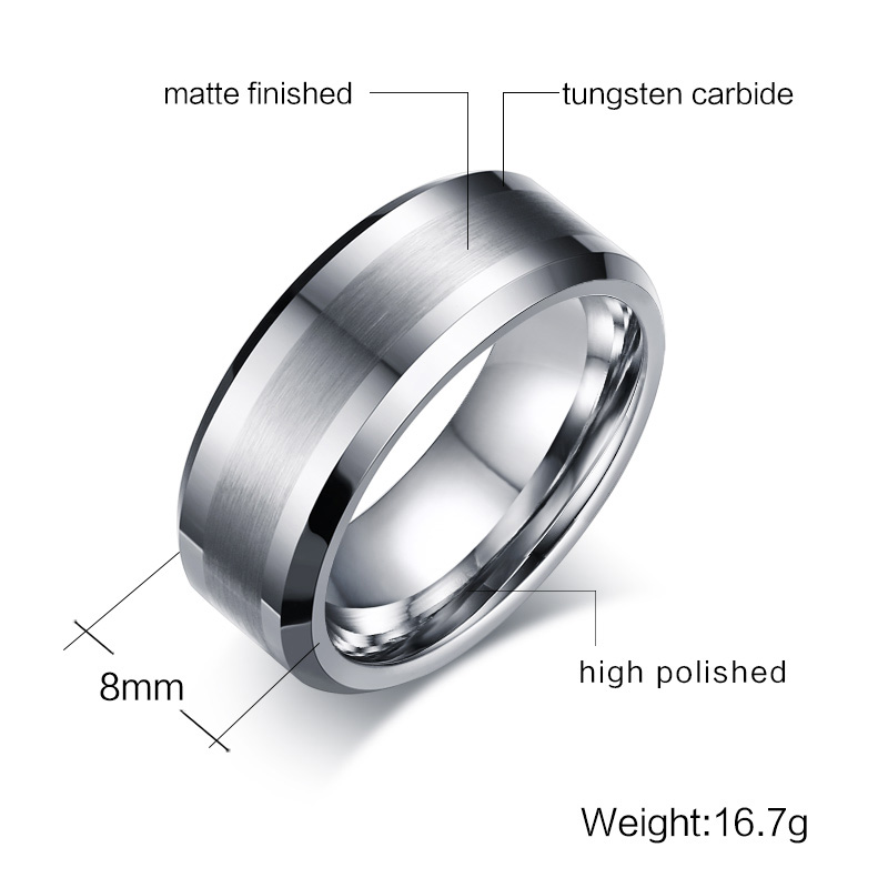 Anillo de compromiso de boda de carburo de tungsteno para hombre, resistente a los arañazos, 8 mm