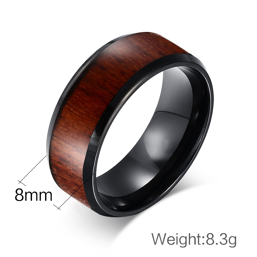 Anillo de bodas de carburo de tungsteno negro de 8 mm para mujer con incrustaciones de madera de Koa Anillo de compromiso con forma de cúpula