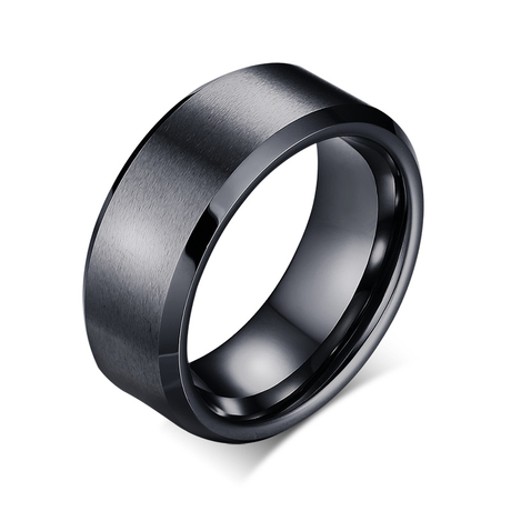 Anillo de boda de tungsteno negro de 8mm para hombre, acabado mate, borde pulido biselado, ajuste cómodo