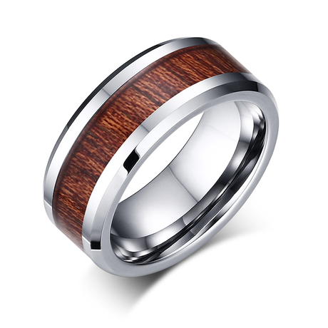 Anillo de ajuste cómodo con incrustaciones de árbol de madera de koa hawaiana natural genuina de carburo de tungsteno