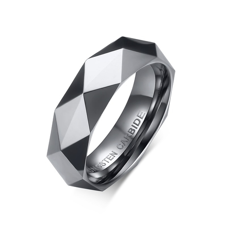 Alianzas de boda para hombre de carburo de tungsteno de plata de 6 mm Anillos de promesa de compromiso con corte geométrico único