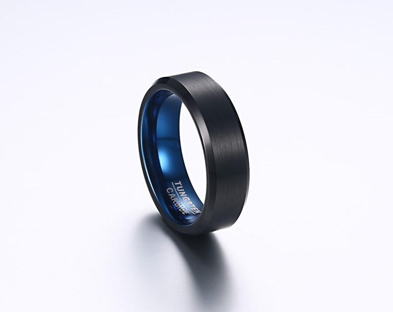 Anillo de tungsteno para hombre con acabado mate negro de 6 mm, alianzas de boda de carburo de tungsteno con borde biselado pulido alto