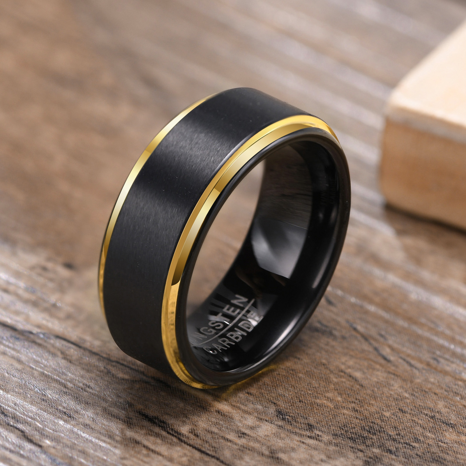 Anillos de boda unisex de carburo de tungsteno de oro negro para hombres y mujeres, ajuste cómodo