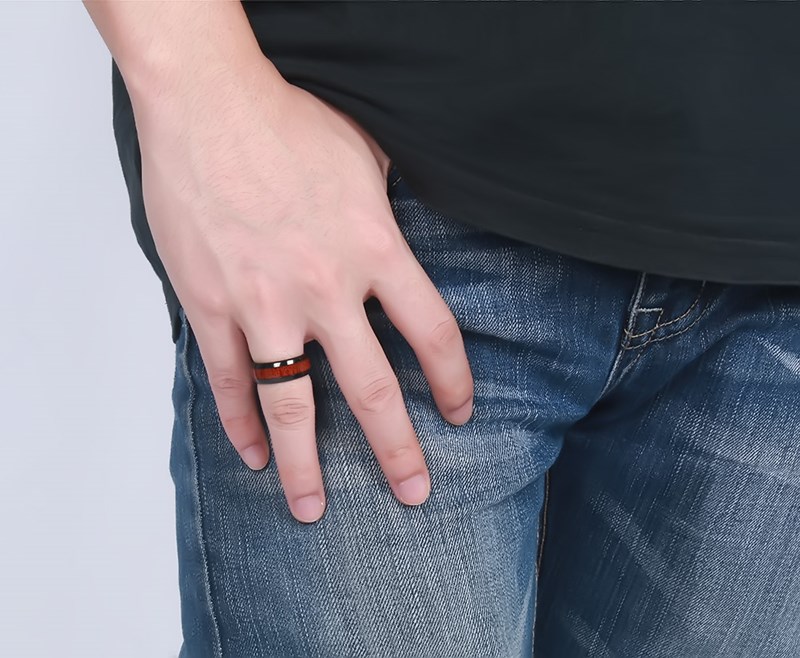 Anillo de bodas de carburo de tungsteno negro de 8 mm para mujer con incrustaciones de madera de Koa Anillo de compromiso con forma de cúpula