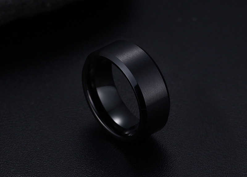 Anillo de boda de tungsteno negro de 8mm para hombre, acabado mate, borde pulido biselado, ajuste cómodo